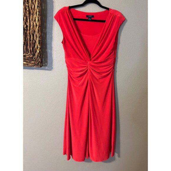 Chaps Ralph Lauren A Line Midi Dress Large L Coral Orange Sleeveless Washable - Picture 9 of 12